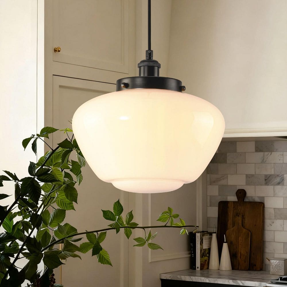 Boatner 11.8 in. 1-Light Modern Mid-Century Matte Black Frosted Glass Globe Pendant Light price history on PriceWatchPro