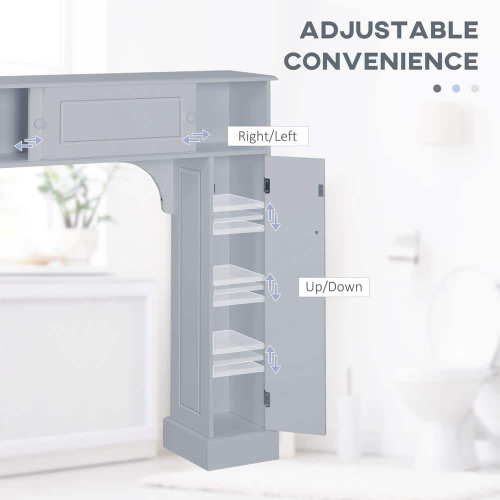 Gray Adjustable Over-the-Toilet Storage Cabinet with Cubes