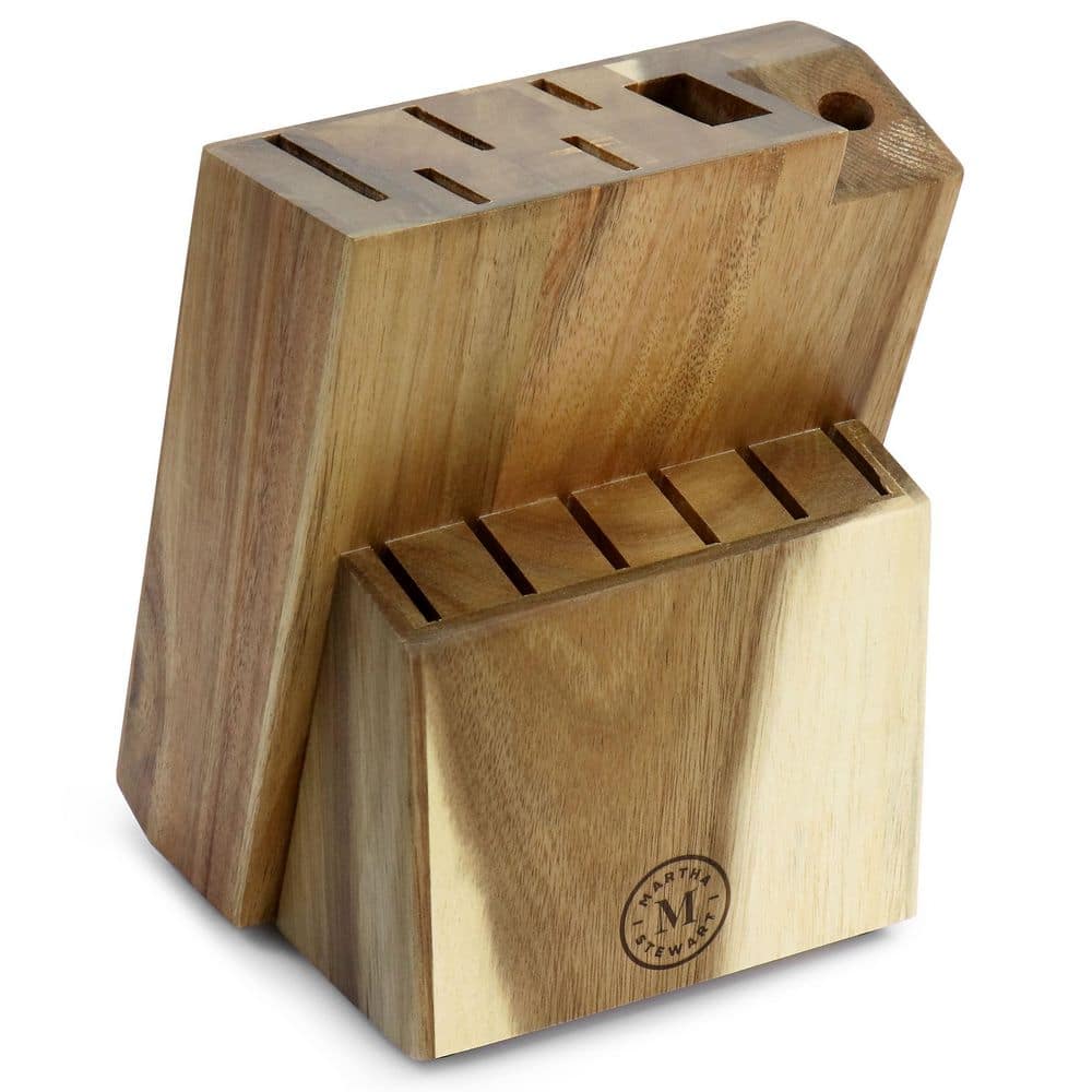 14-Piece Stainless Steel Knife Set with Black Handles and Wood Block