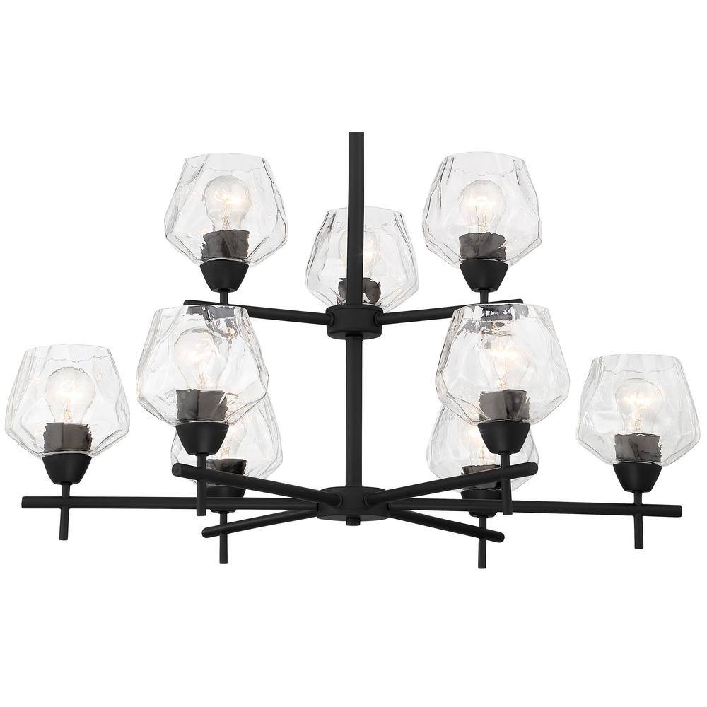 Coal Finish 9-Light Chandelier with Textured Clear Glass Shades