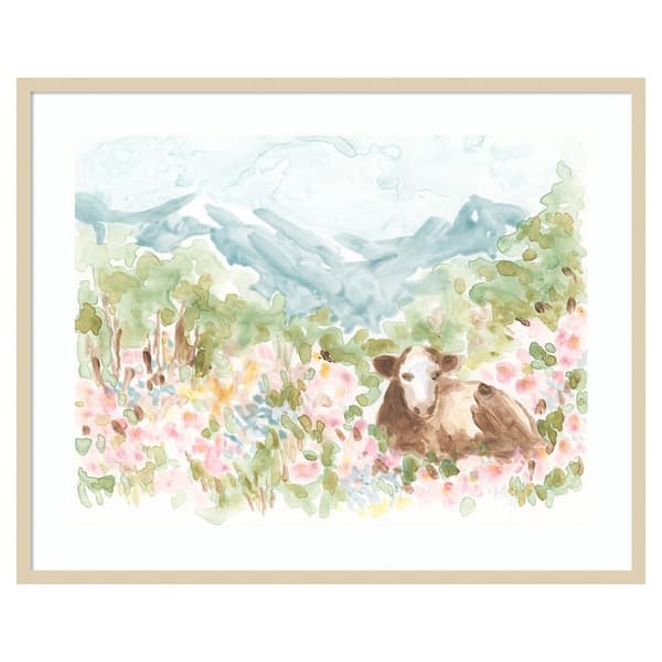 Amanti Art Cow Meadow V by June Erica Vess 41 in. W x 33 in. H. Wood Framed Wall Art Print Framed in Brown