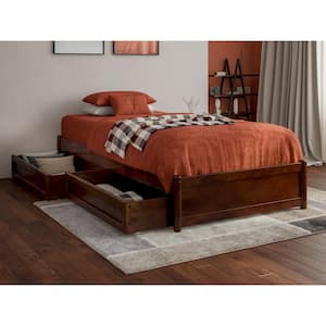 Barcelona Walnut Brown Solid Wood Frame Twin XL Panel Platform Bed with Storage Drawers