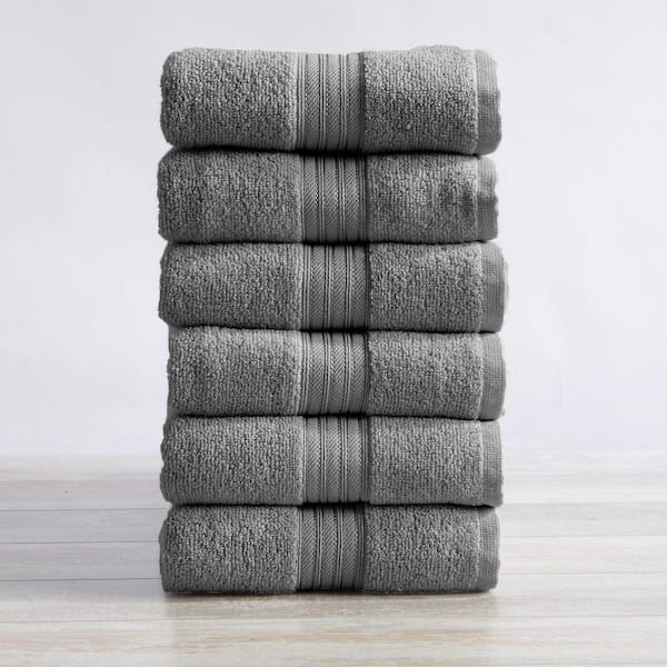 FRESHFOLDS Dark Grey Soft Cotton Classic 6-Pack Hand Towel Set