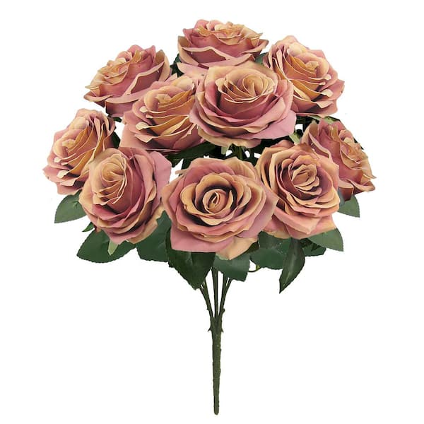 LIVING LUXURY 18 in. Deluxe Cafe Artificial Queen Rose Flower Stem Bush Bouquet (Set of 2)
