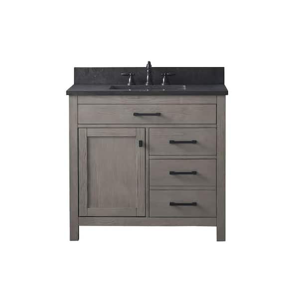 Jasper 36 in. W x 22 in. D Bath Vanity in Textured Gray with Blue Limestone Top in Carrara White with White Sink