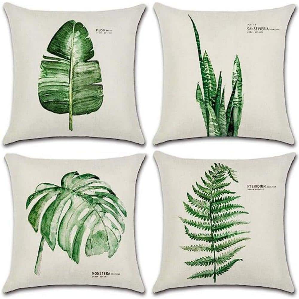 18 in. x 18 in. Decorative Outdoor Throw Pillow Covers Green Leaves Waterpr