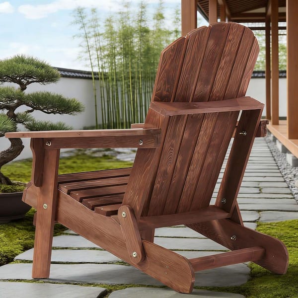 Coffee Outdoor Folding Wood Oversize Adirondack Chair with Pre