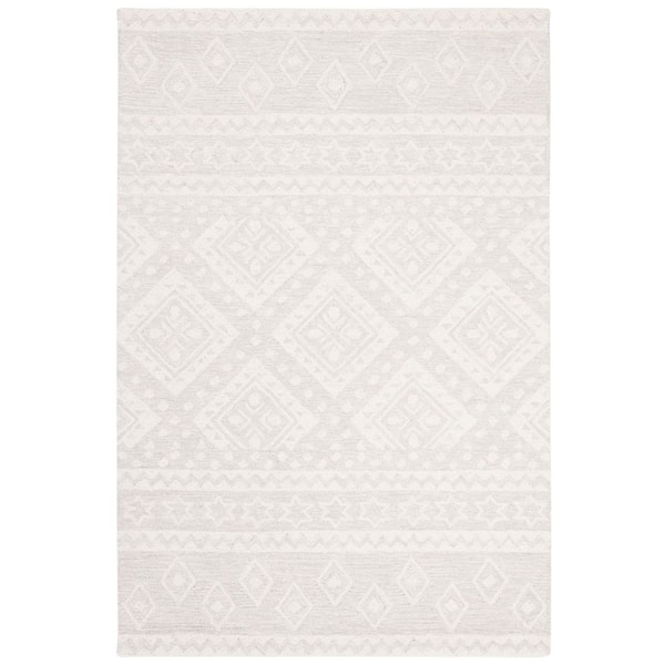 SAFAVIEH Micro-Loop Grey/Ivory Doormat 3 ft. x 4 ft. Tribal Border Diamonds Area Rug