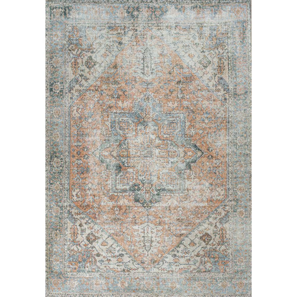 Armae Distressed Blue and Orange Chenille Washable Area Rug