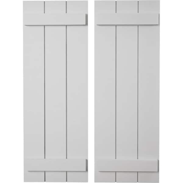 Ekena Millwork 16.5 in. x 32 in. Timberthane Polyurethane 3-Board Joined Board-n-Batten Smooth Faux Wood Shutters Pair