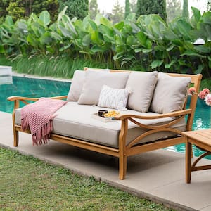 Harbor Premium Indonesia Teak Wood Outdoor Sofa Day Bed with Beige Cushion