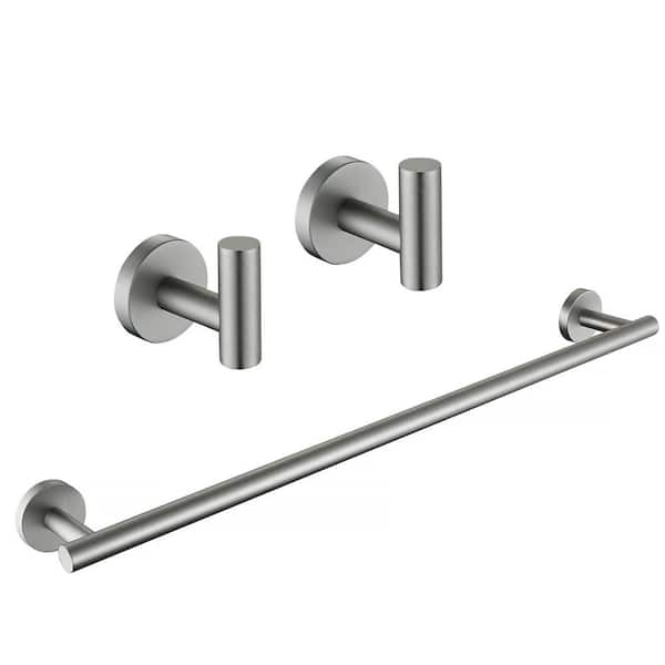 Wall Mounted 3-Piece Bath Hardware Set with Towel Bar Towel Hooks Mounting Hardware in Brushed Nickel