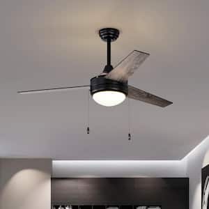 52 in. Integrated LED Indoor Black 3-Blade Reversible Ceiling Fan with Light Kit and Pull Chain