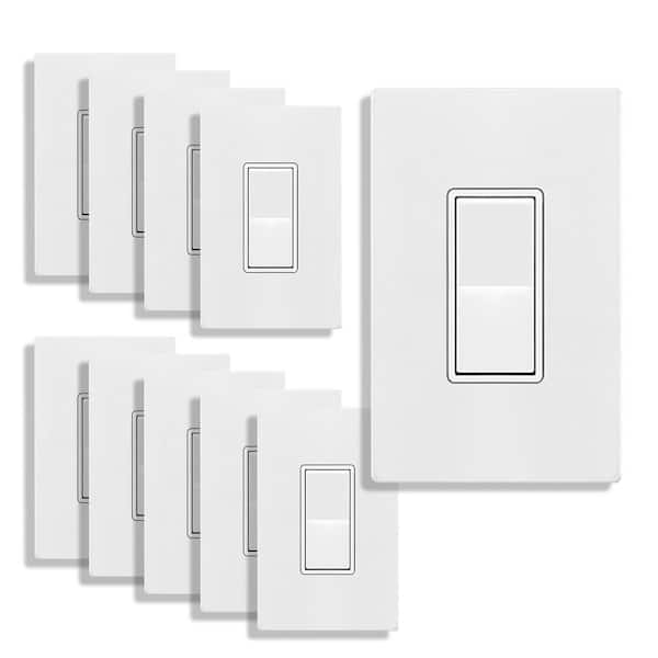 ENERLITES 15 Amp Single Pole Decorator Rocker Light Switch with Midsize Screwless Wall Plate, White (10-Pack)