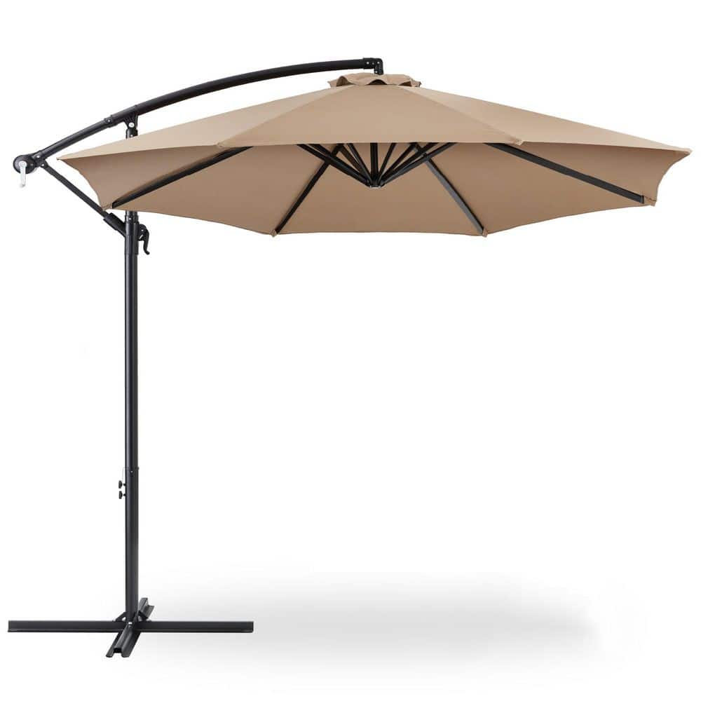 10 ft. Steel Cantilever Patio Umbrella in Tan