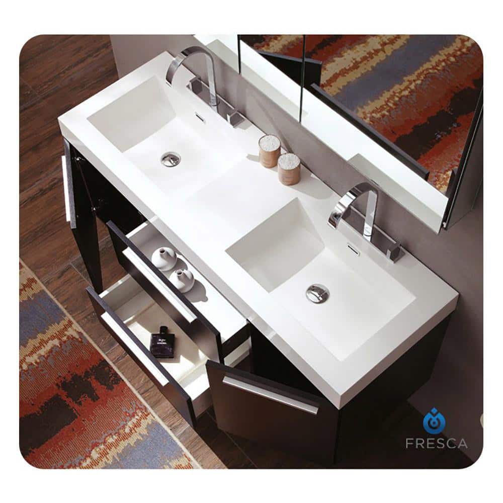 Black Engineered Wood Wall-Mount Double Vanity Base, 54-inch