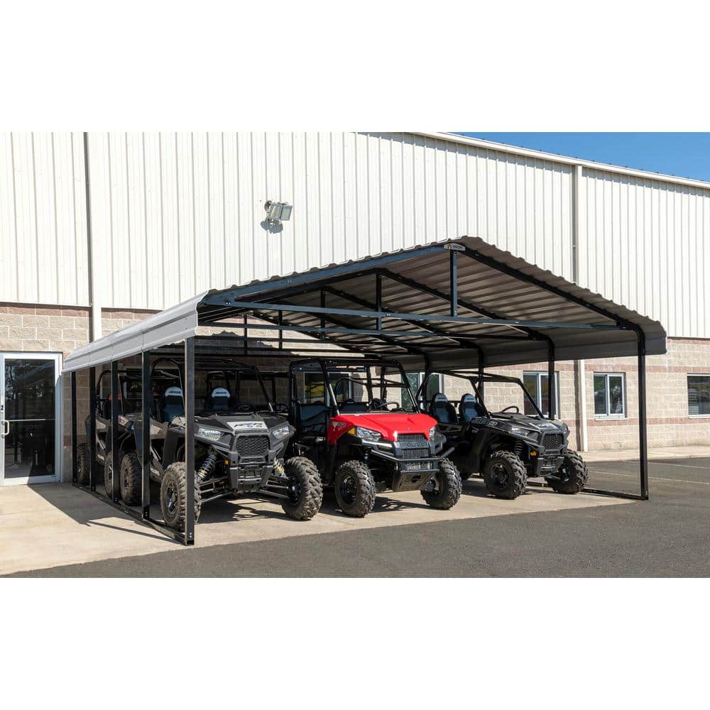 20' x 20' Eggshell Galvanized Steel Carport with Black Frame