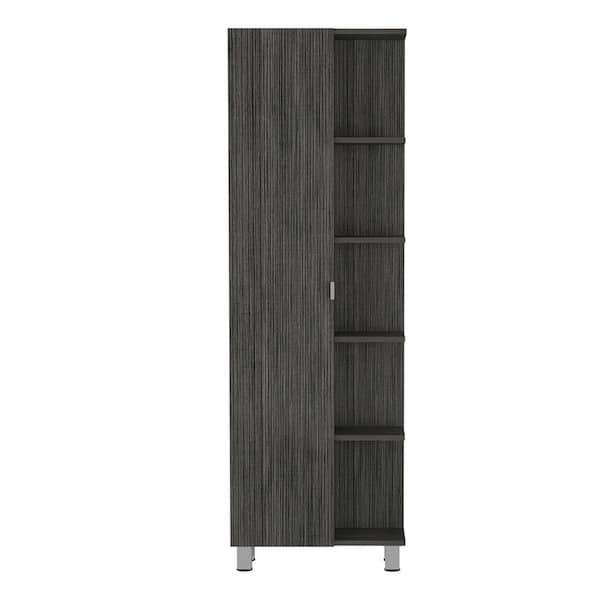 20.15 in. W x 8.45  in. D x 62.20 in. H Smokey Oak  Freestanding Linen Cabinet with 5-Shelf