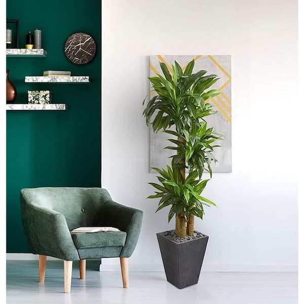 38 in. Artificial Green Indoor/Outdoor Dracaena Plant, Faux Tropical Accent, Stylish Decorative Green Display