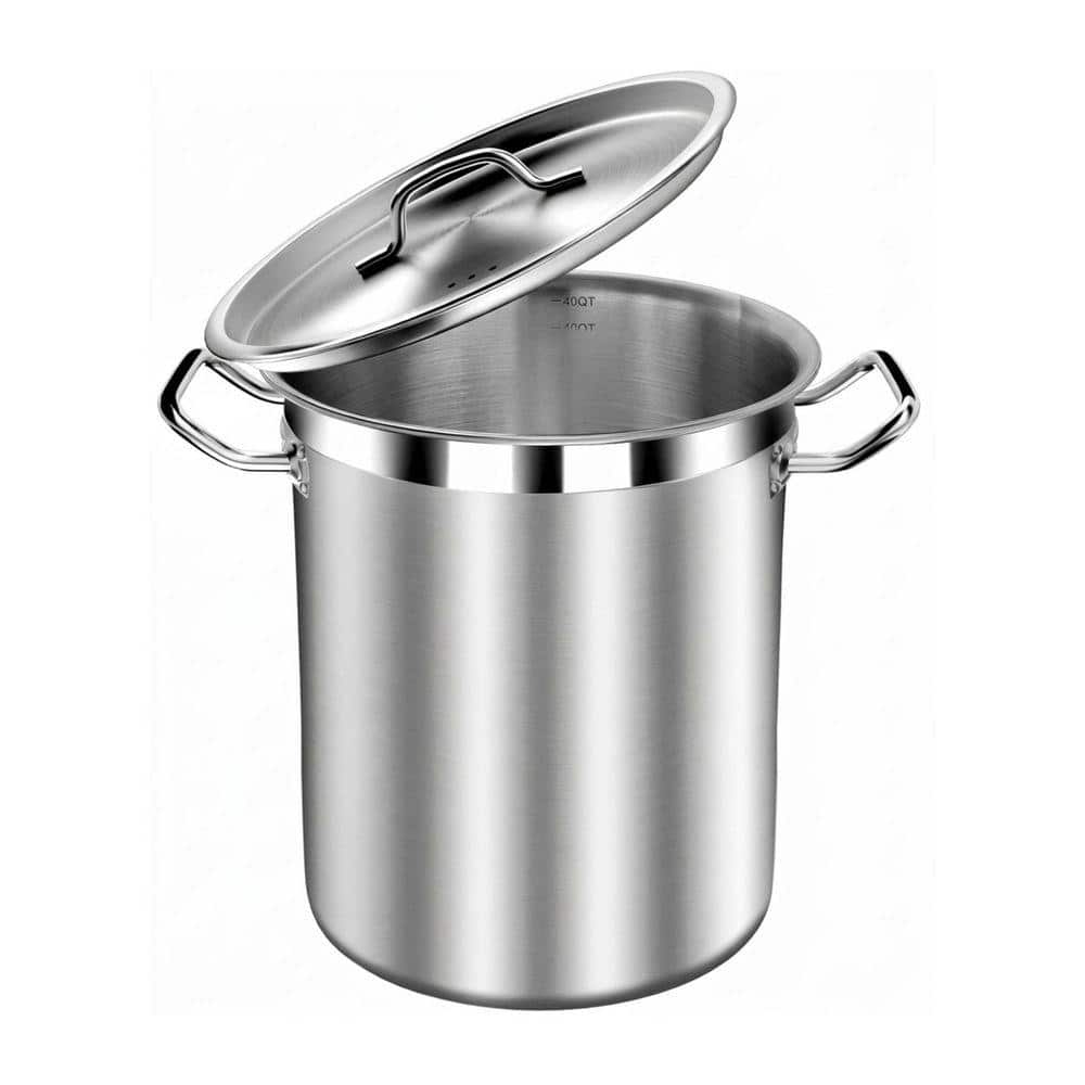 UUDULY 2 Piece Quart Stainless Steel Soup Pot with Lid, Heavy Duty