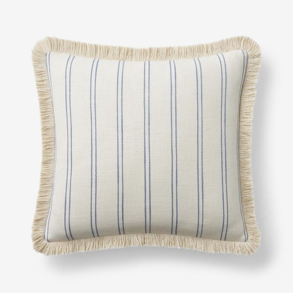 The Company Store Company Cotton Yarn-Dyed Stripe Blue 20 in. X 20 in. Throw Pillow Cover