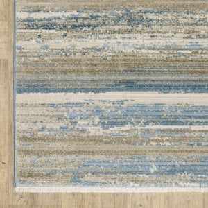 Blue and Ivory 2 ft. x 8 ft. Abstract Power Loom Fringe with Runner Rug