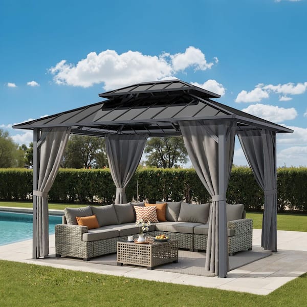 HOOOWOOO Holley 10 ft. x 12 ft. Steel Hardtop Gazebo with Double