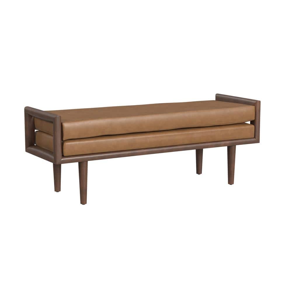 Carmel Faux Leather Upholstered Bedroom Bench with Walnut Wood Base