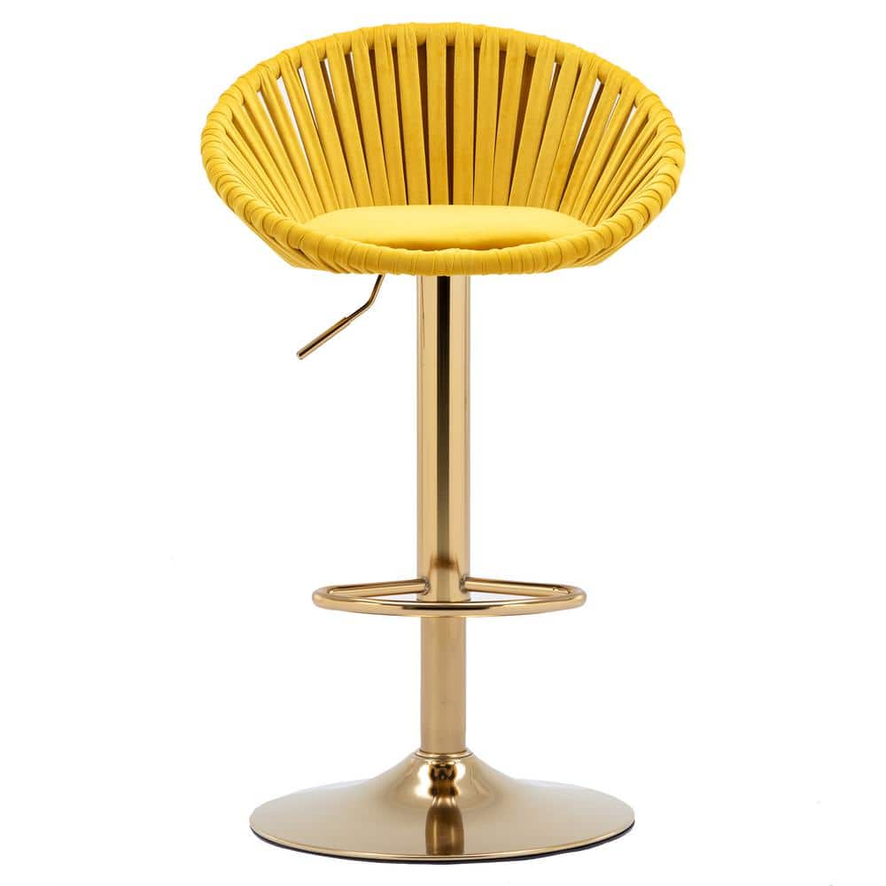 HOMEFUN 38 in. Mustard Yellow Low Back Golden Metal Frame Adjustable