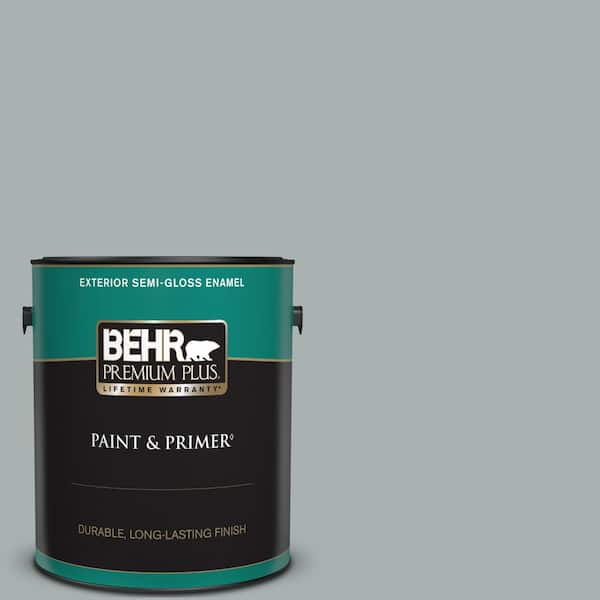 BEHR PREMIUM PLUS 1 gal. #730F-4 Flint Smoke Semi-Gloss Enamel Exterior Paint & Primer