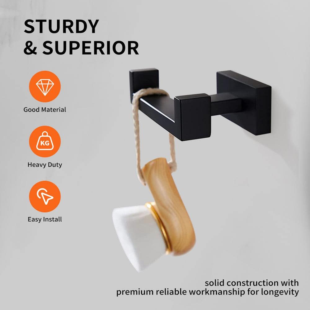 Matte Black Square Double Robe and Towel Hook Set