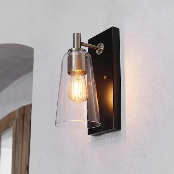5 in. 1-Light Modern Farmhouse Matte Black Wall Sconce with Clear Glass Shade