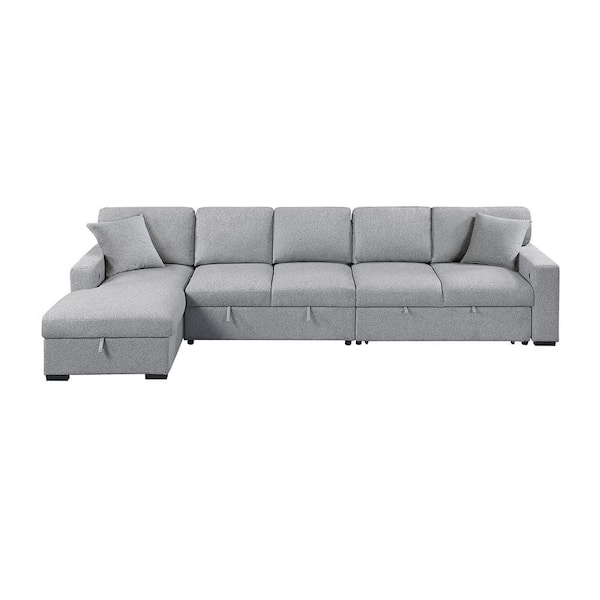 Lazzara Pegosa 144.5 in. Straight Arm 3-Piece Boucle Fabric Sectional Sofa in Gray with Left Chaise, Pull-Out Bed