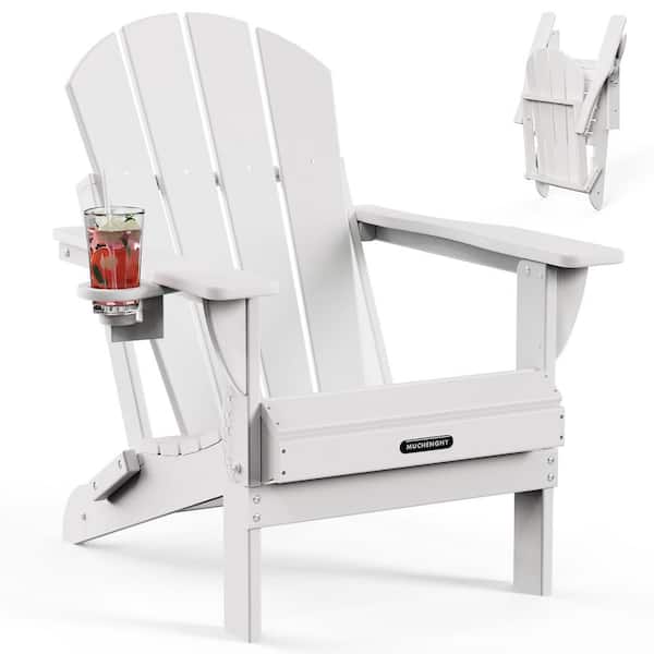 ITOPFOX White Folding HDPE Adirondack Chairs, Sturdy Outside Chairs, Lawn Chairs