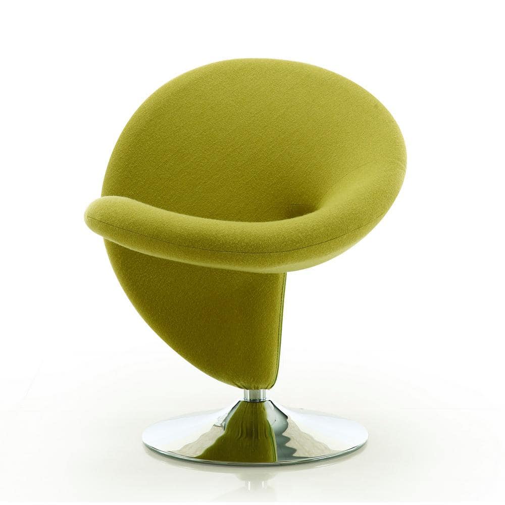 Curl Polished Chrome and Green Wool Swivel Accent Chair