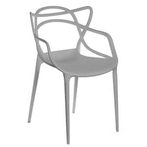 Mid-Century Modern Gray Style Stackable Plastic Molded Armchair with Entangled Open Back