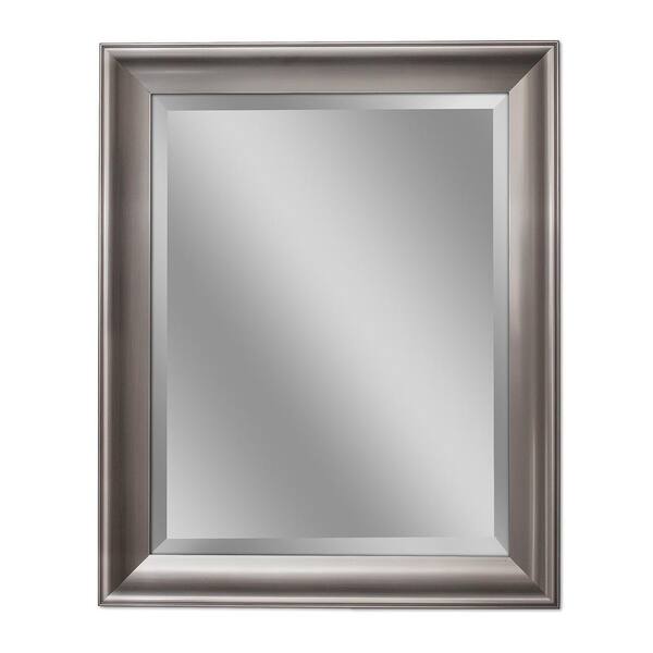 Deco Mirror 29.5 in. W x 39.5 in. H Framed Rectangular Beveled Edge Bathroom Vanity Mirror in Brush nickel