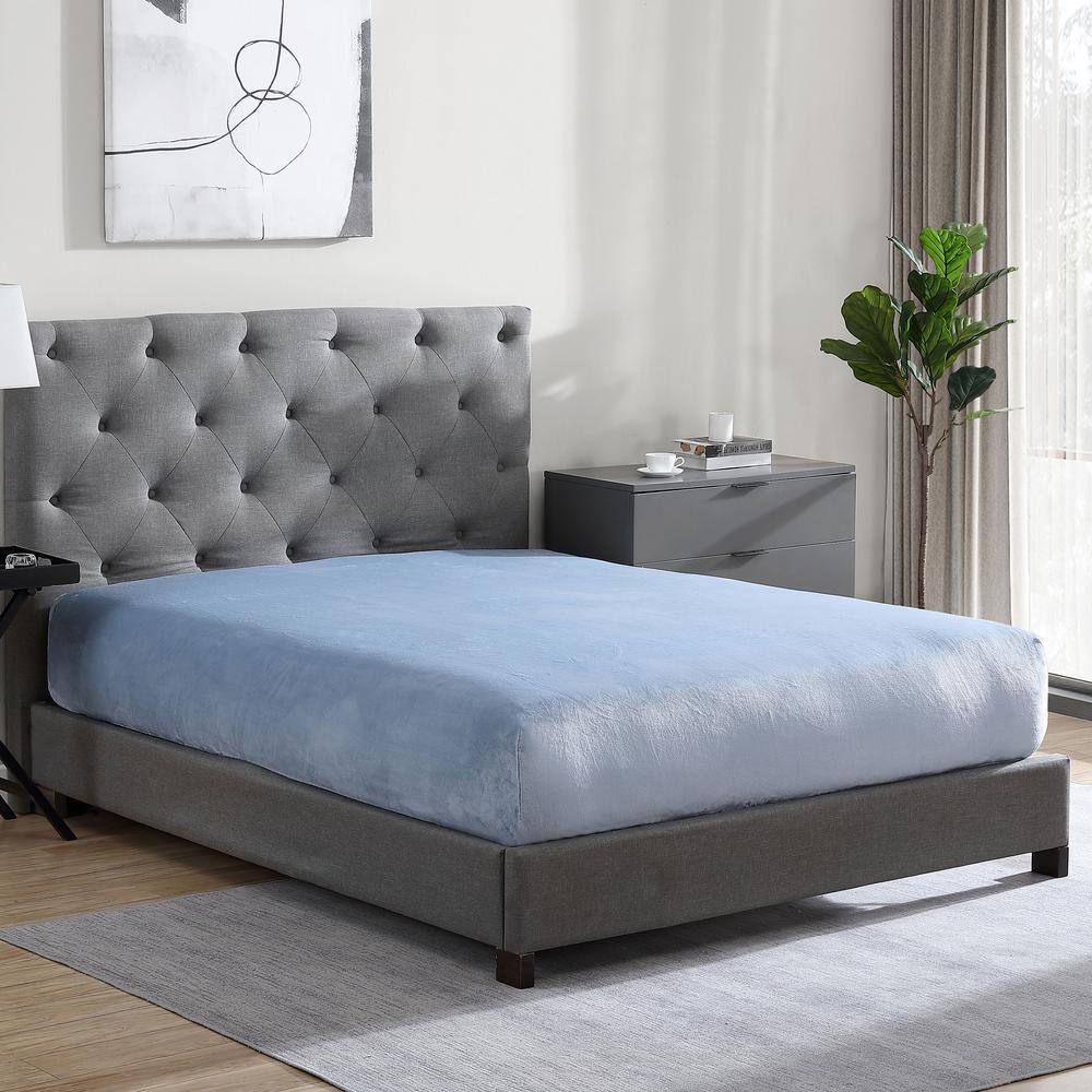 Blue Fog Full Flannel Plush Fitted Sheet