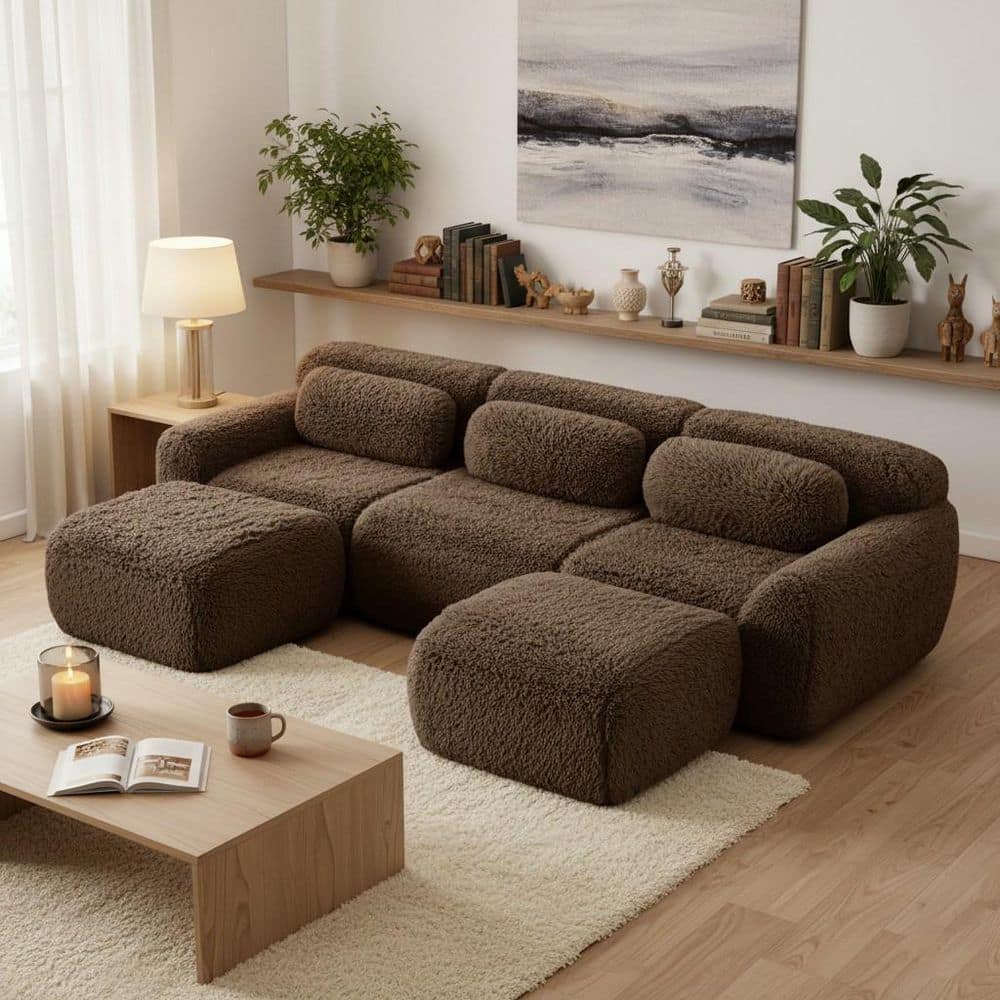 Homy Casa 114.7 in. 5-Seat Plush Microfiber L-Shaped Modular