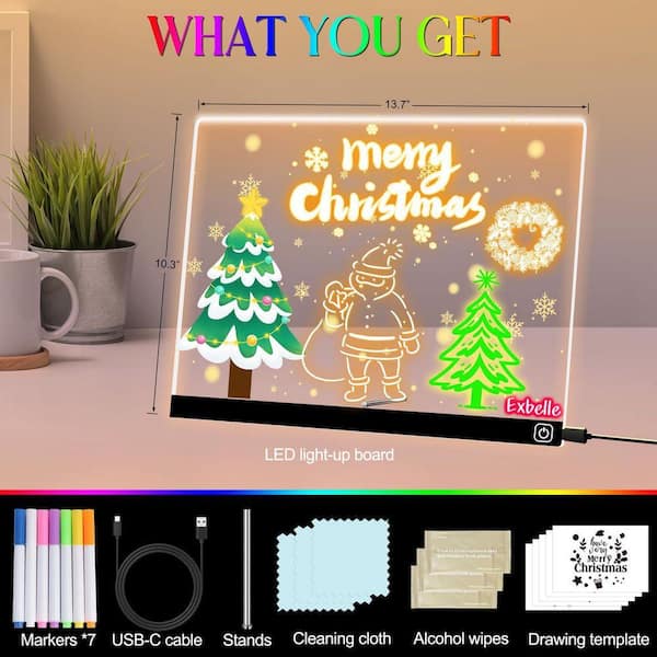 2-Pack LED Acrylic Dry Erase Board with 7-Colors Light & 2-Modes