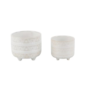 6 in. and 4.75 in. Ivory Sunrise Footed Ceramic Planter, (Set of 2)