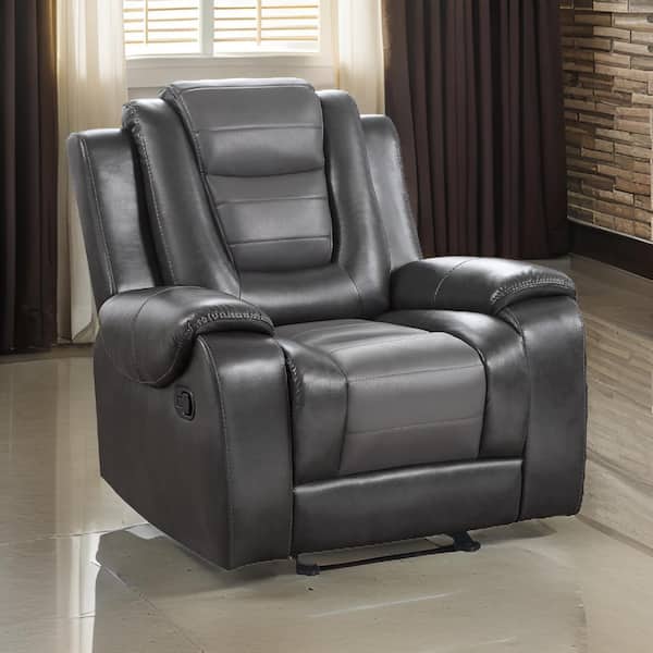 Benjara 2 Tone Gray Faux Leather Glider Manual Recliner