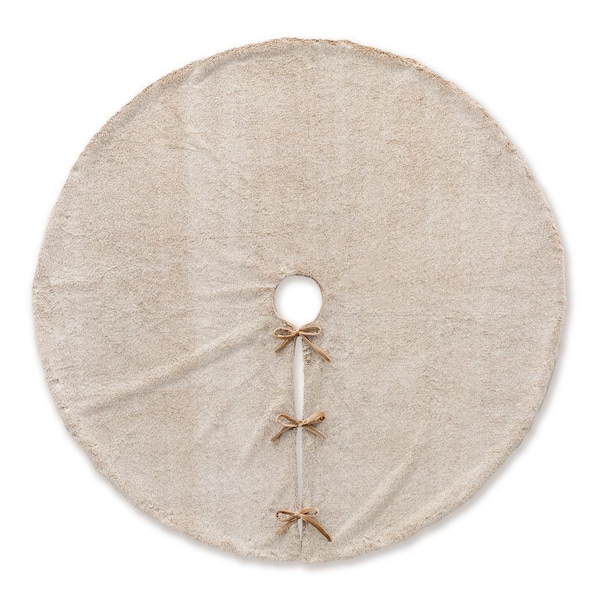 48 in. D Milk Coffee Brown Reversible Faux Rabbit Fur/Korean Fleece Christmas Tree Skirt