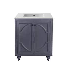 Odyssey 30 in. W x 22 in. D x 34.5 in. H Bathroom Vanity in Maple Grey with Matte White Solid Surface Top