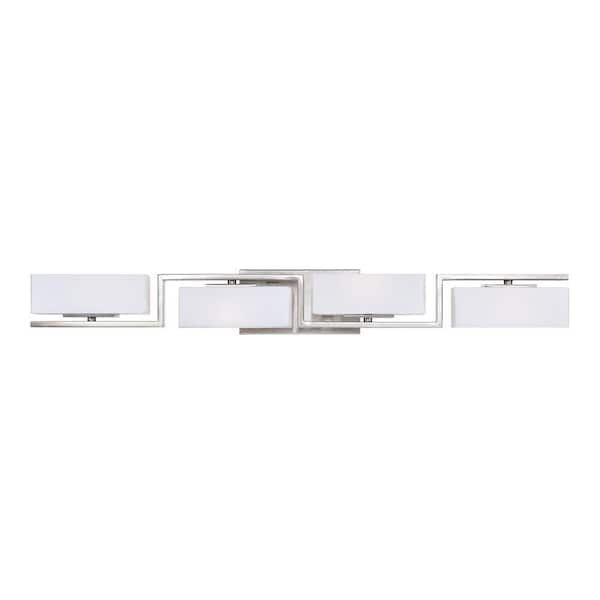 Designers Fountain Meridian 33.75 in. 4-Light Satin Platinum Retro Vanity with White Opal Glass Shades