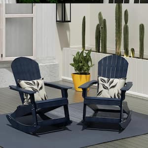 Vineyard Navy Blue HIPS Plastic Outdoor Patio Adirondack Rocking Chair (Set of 2)