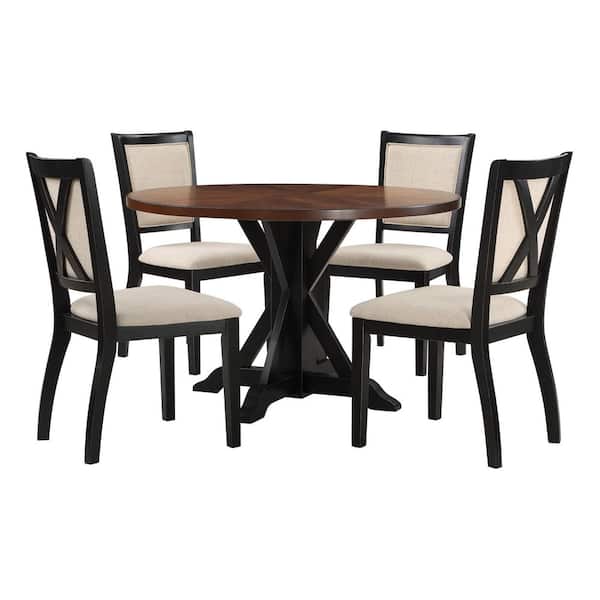 Delina 5-Piece Dining Set in Tobacco Top and Black Base and Chairs