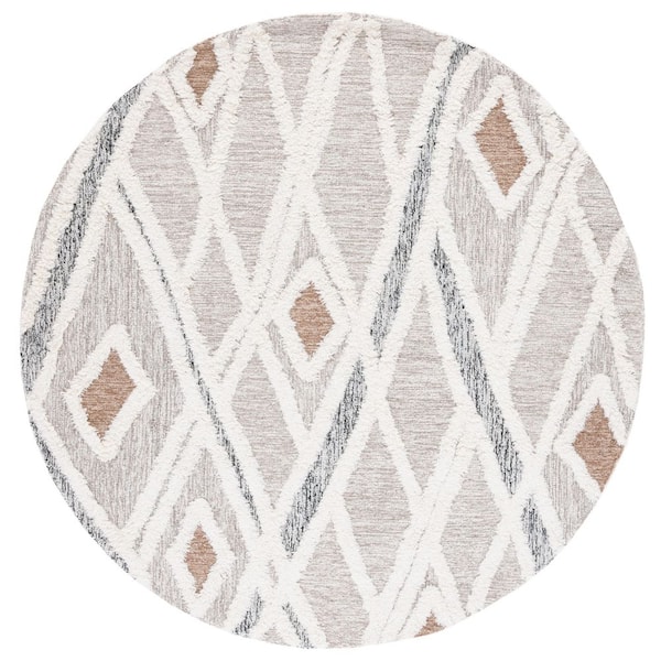 SAFAVIEH Casablanca Gray/Ivory 6 ft. x 6 ft. Abstract High-Low Round Area Rug