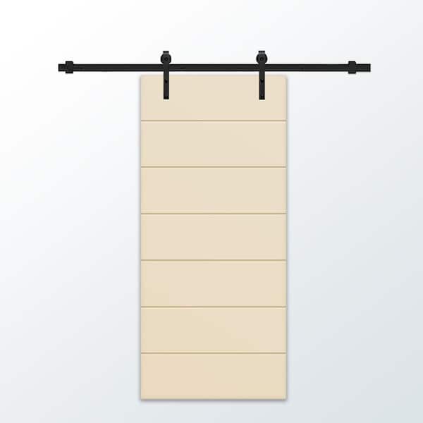 CALHOME 30 in. x 96 in. Beige Painted Composite MDF Paneled Interior Sliding Barn Door with Hardware Kit