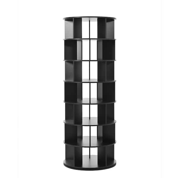 64.9 in. H x 23.6 in. W 7-Tier Black Wood Shoe Storage Cabinet, 360° Rotating Shoe Rack Tower Display Rack